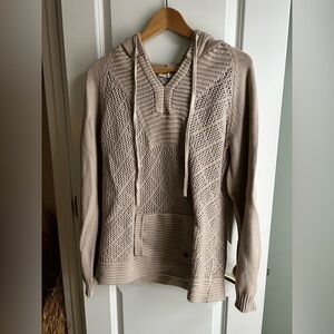 Pr’Ana Women's Tan V-Neck Hoodie Sugar Beach Sweater